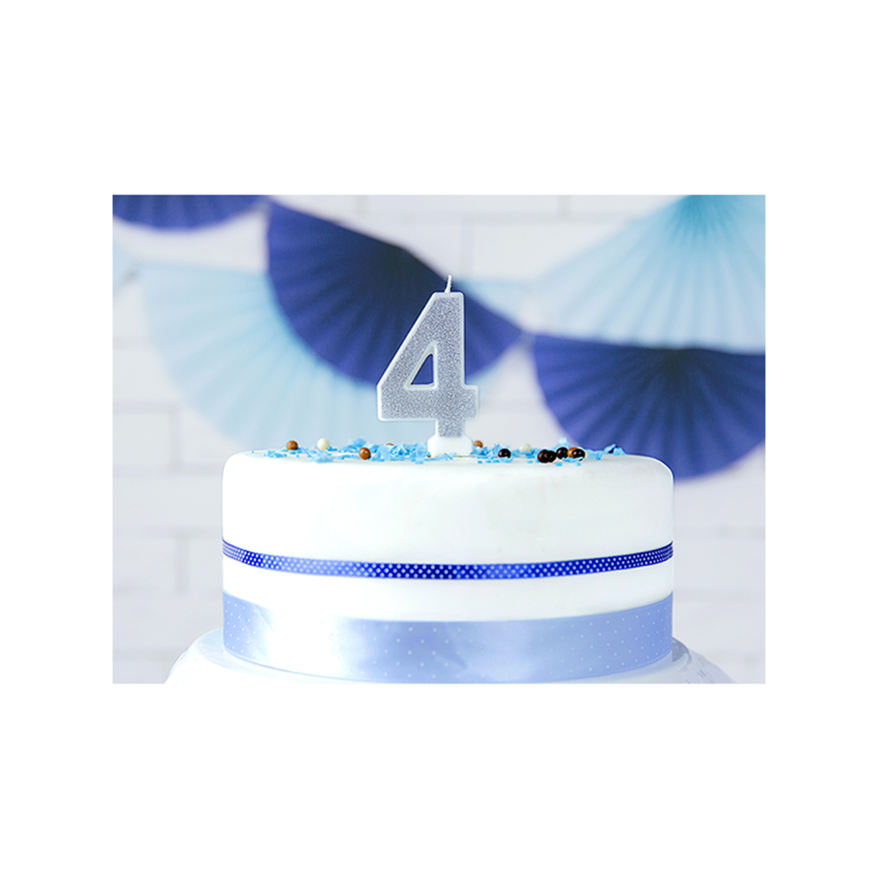 1 cake candle - number 4 - silver