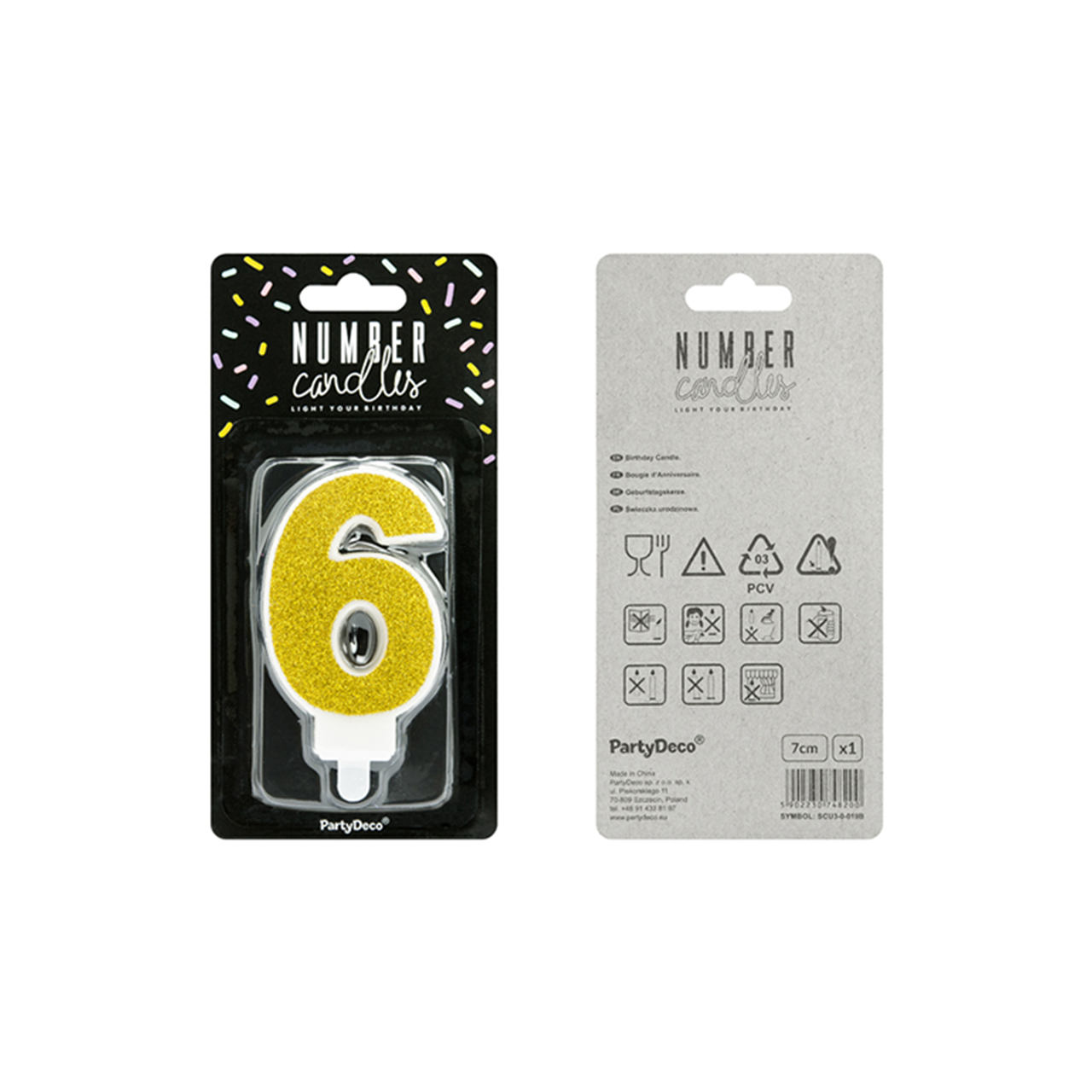 1 cake candle - number 6 - gold