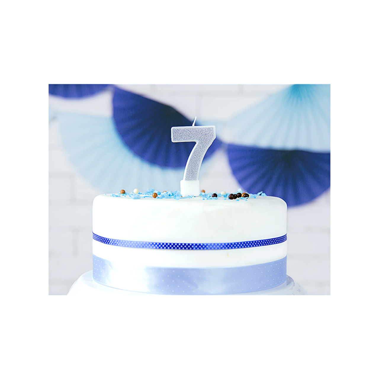 1 cake candle - number 7 - silver