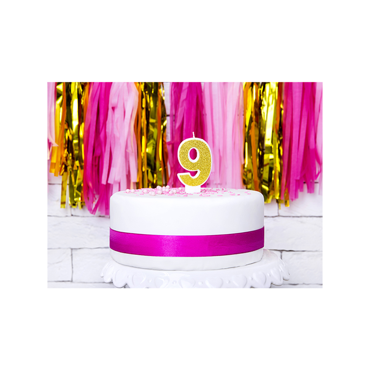 1 cake candle - number 9 - gold