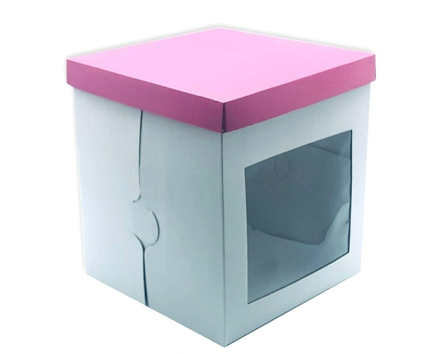 Cake box Classic white + pink lid 31x31x30cm