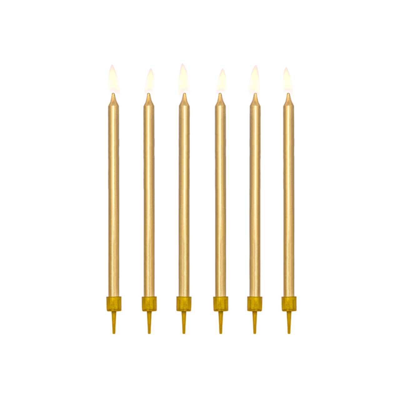 12 cake candles XL with holder - gold