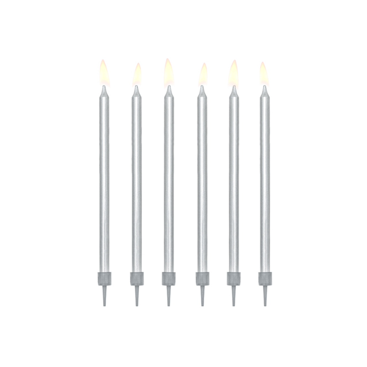 12 cake candles XL with holder - silver