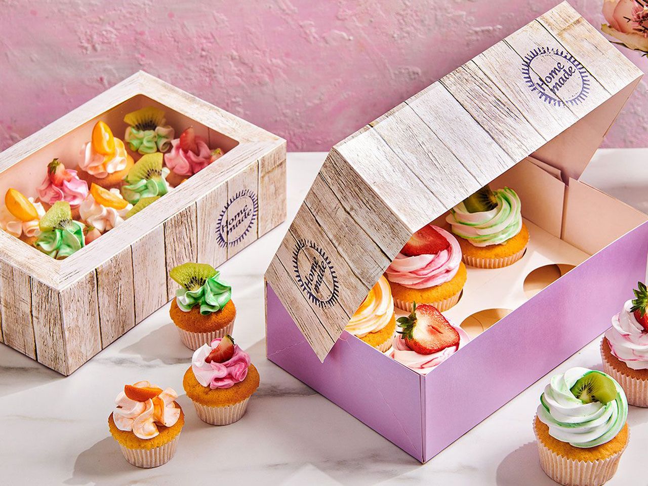 FunCakes Cupcake Box Holz 24x16x8cm, inkl. Einlage, 3 Stück