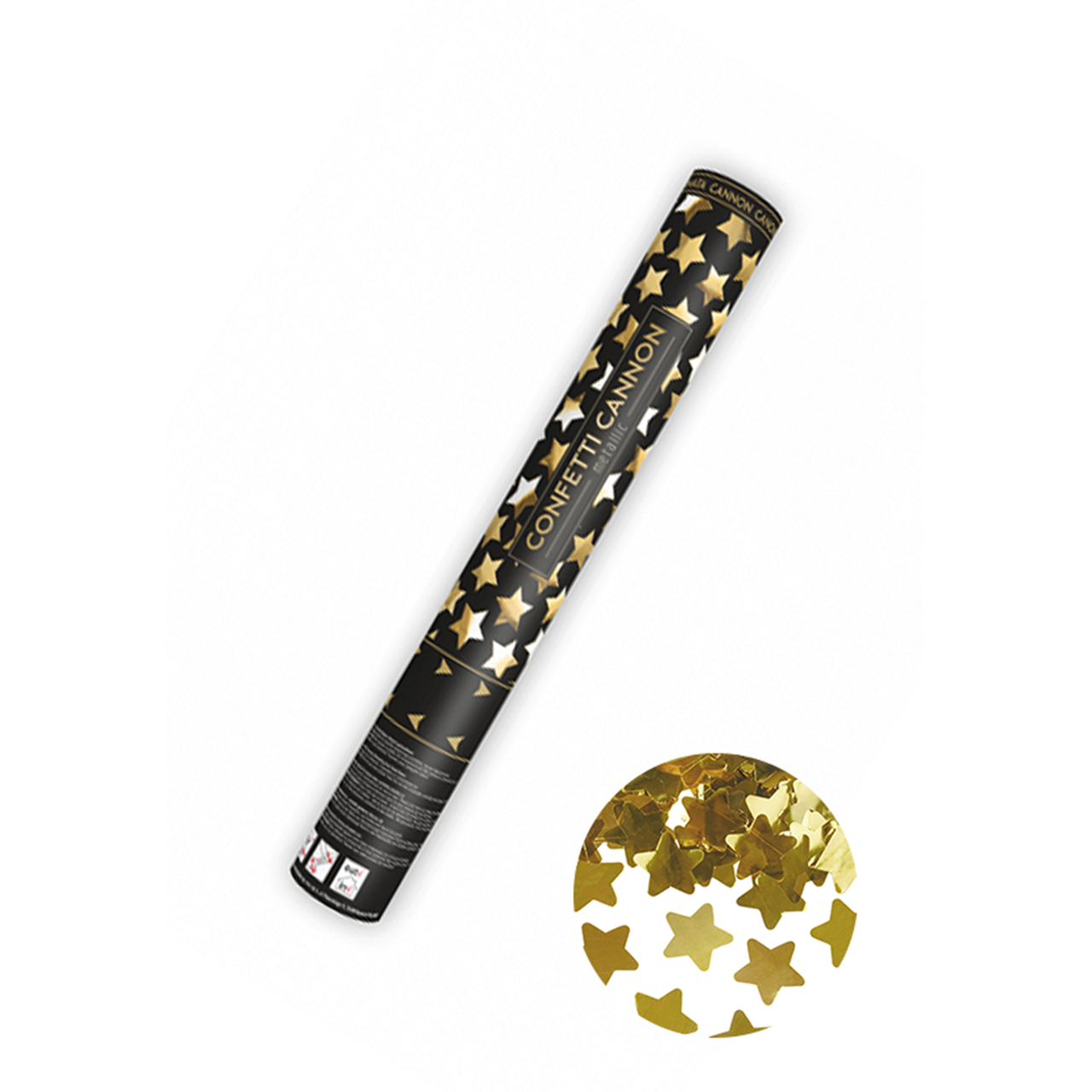 1 confetti cannon - 40cm - metallic - stars - gold 