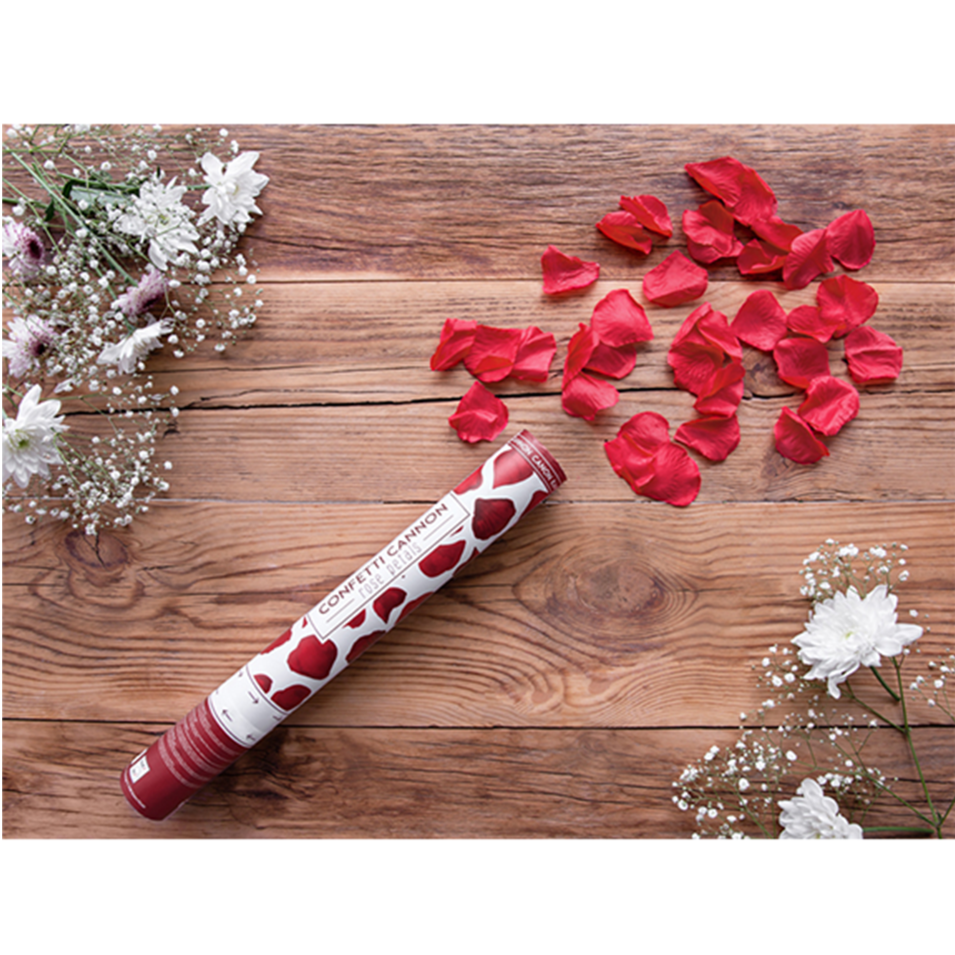 1 confetti cannon - 40cm - rose petals - red 