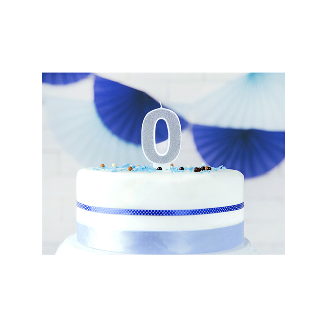 1 cake candle - number 0 - silver