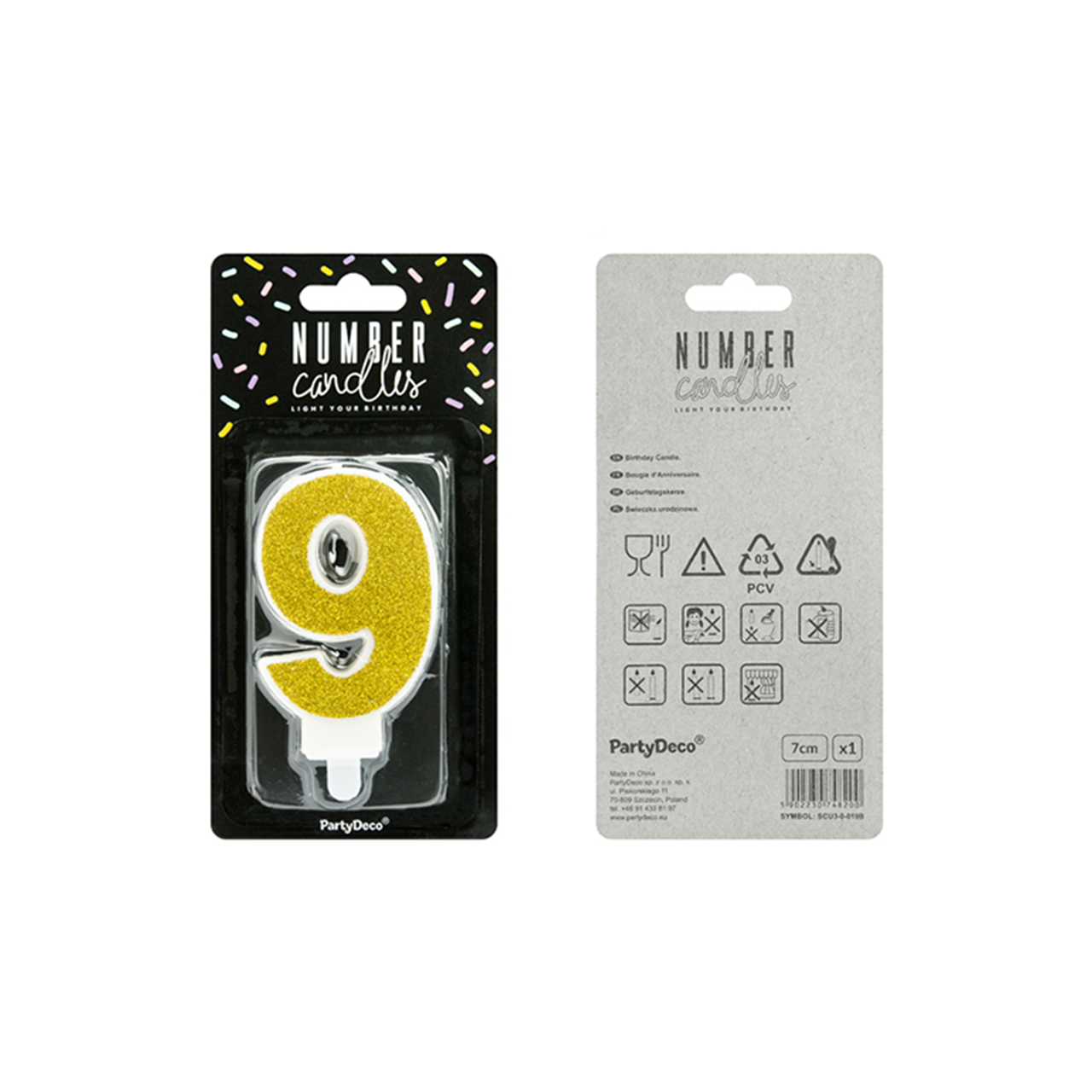 1 cake candle - number 9 - gold 