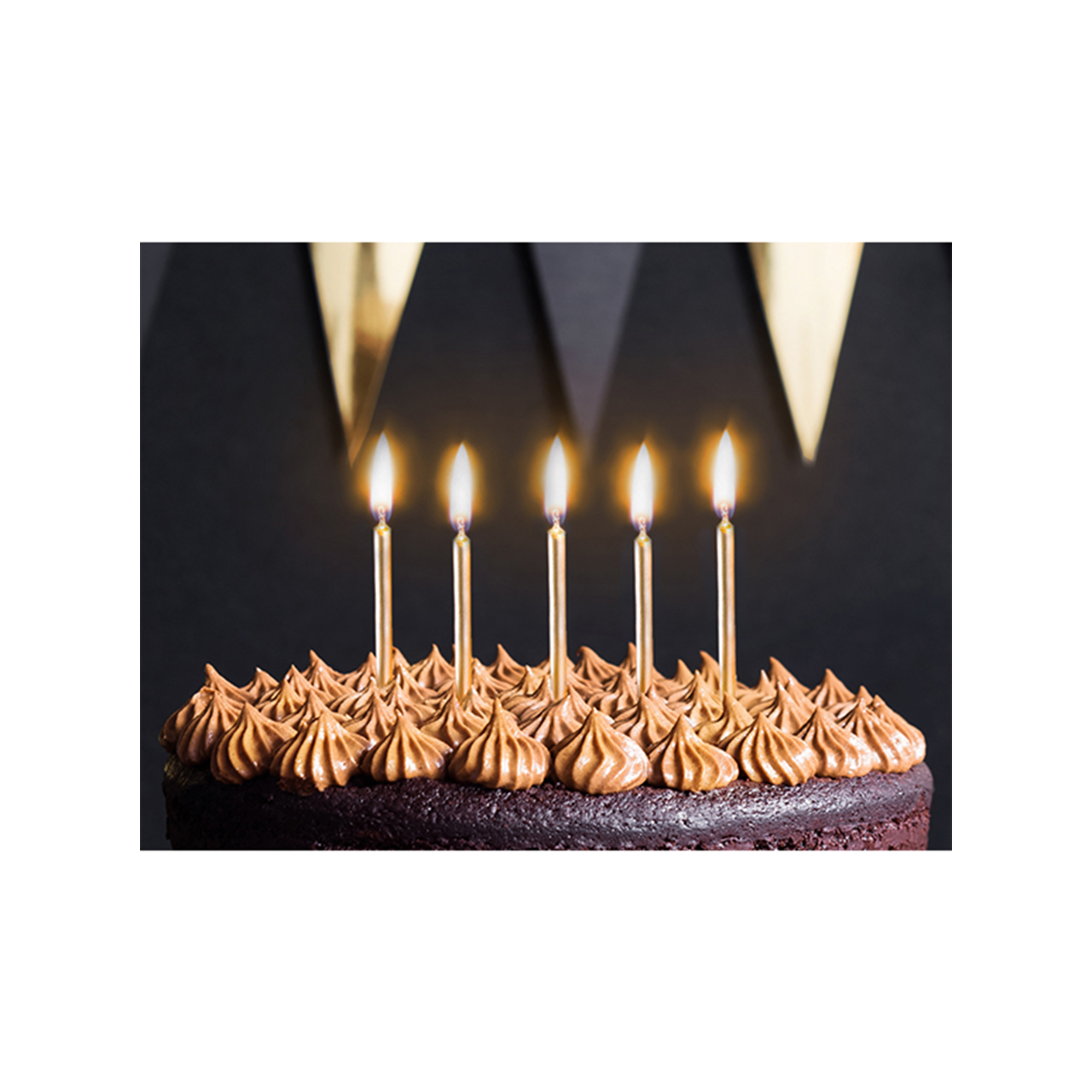 6 cake candles with holder - gold