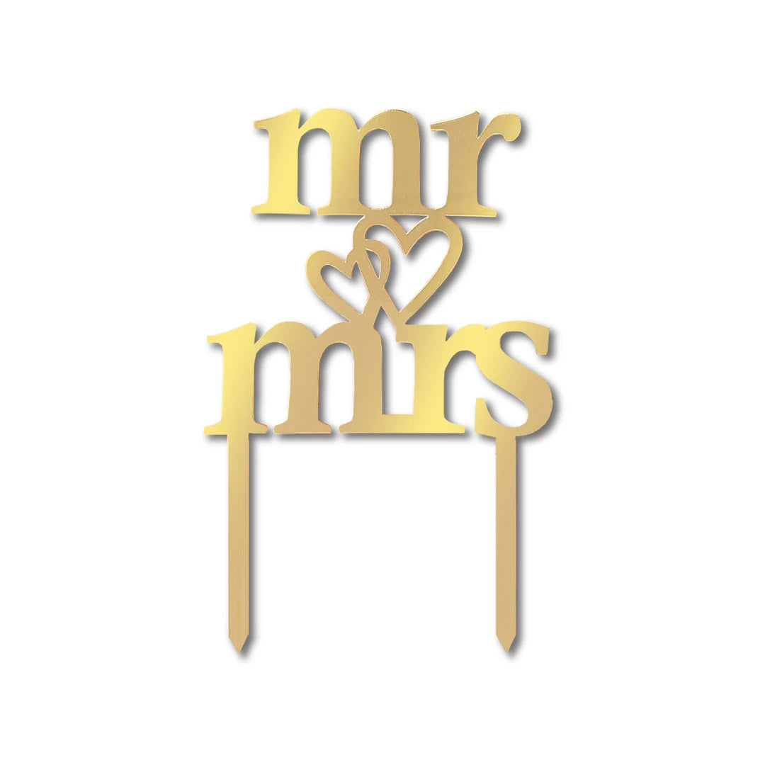 Cake topper “mr-heart-mrs” gold