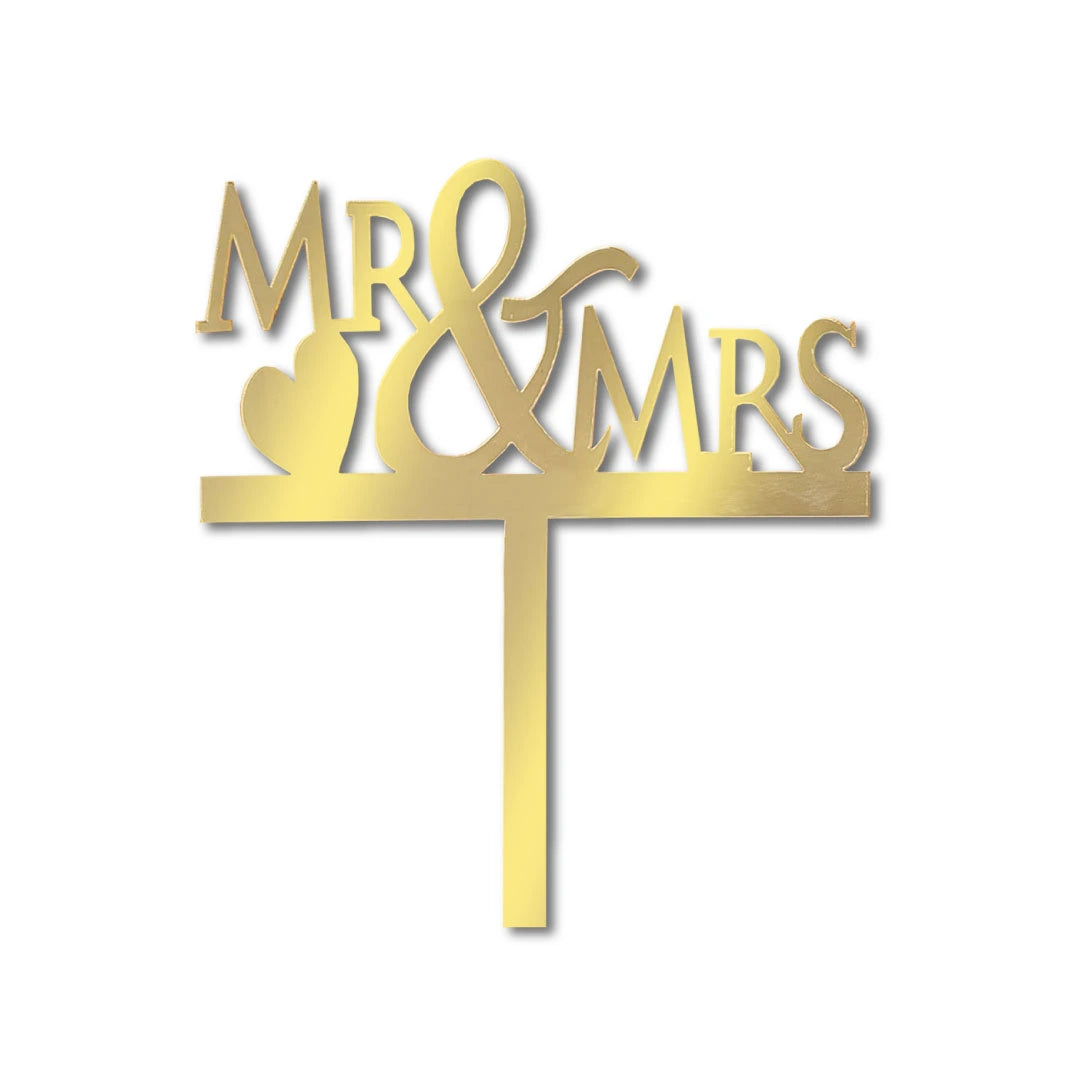 Cake Topper "Mr&amp;MrsHeart" Gold