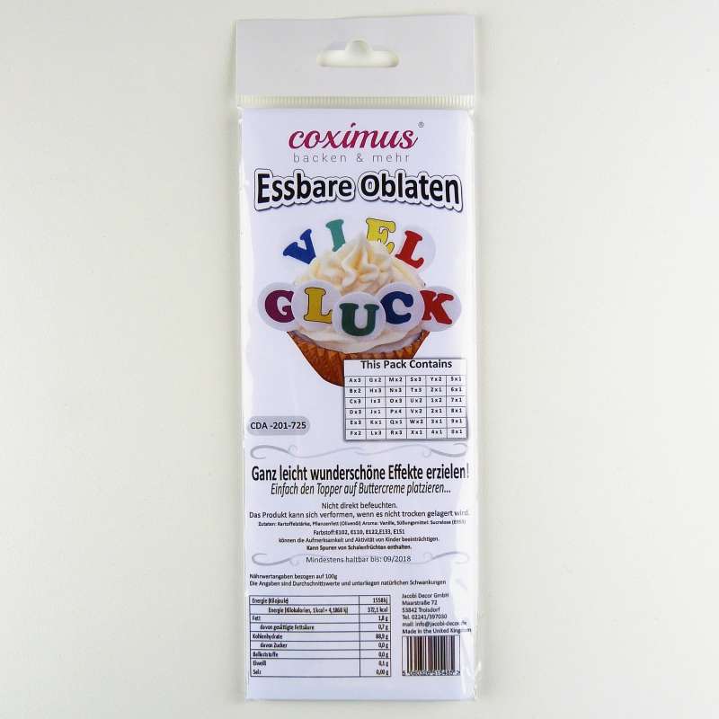 72 Esspapier Zahlen und Buchstaben 25 mm groß