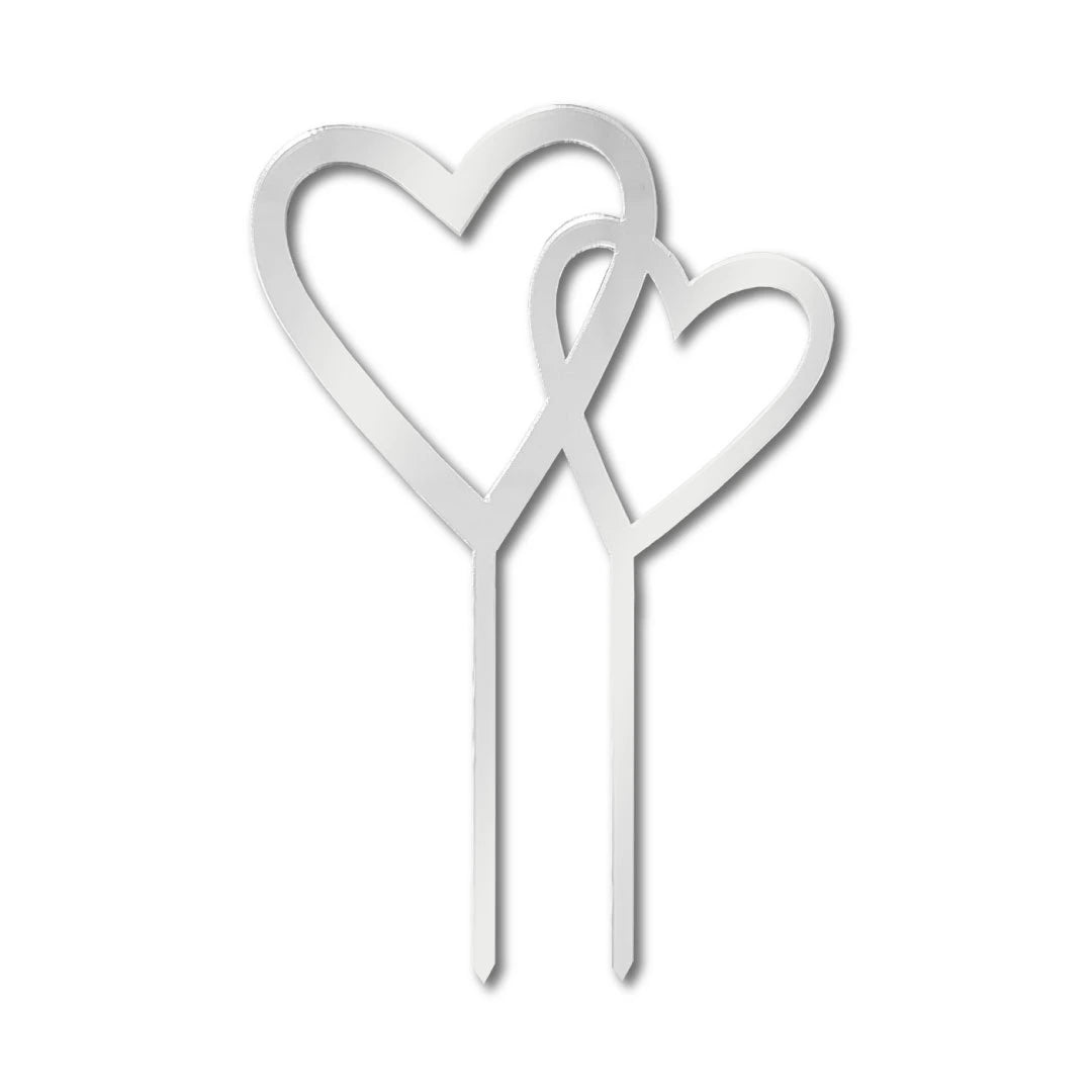 Cake topper “double heart” silver