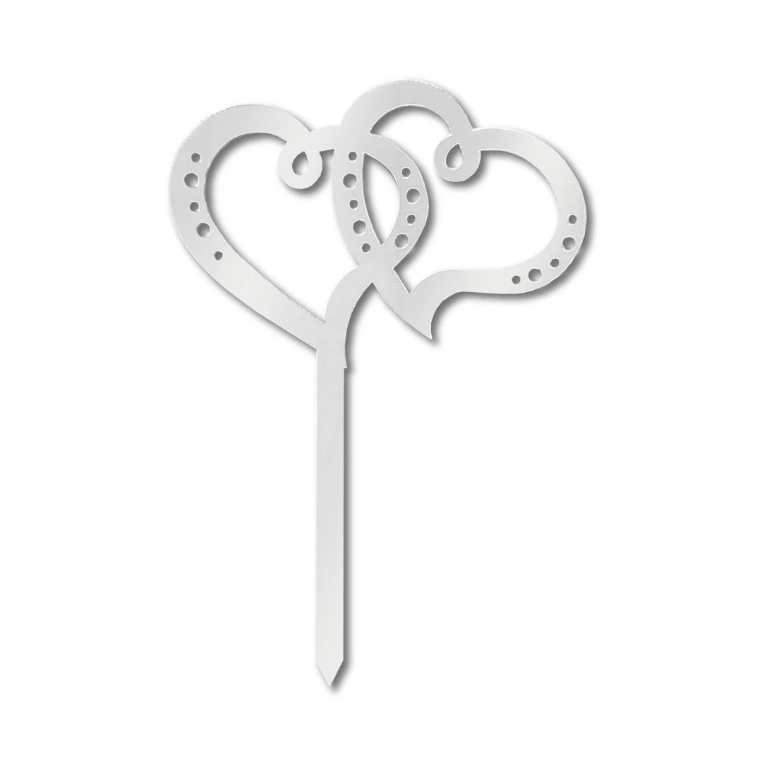 Cake Topper zahlen Silber-Doppelherz