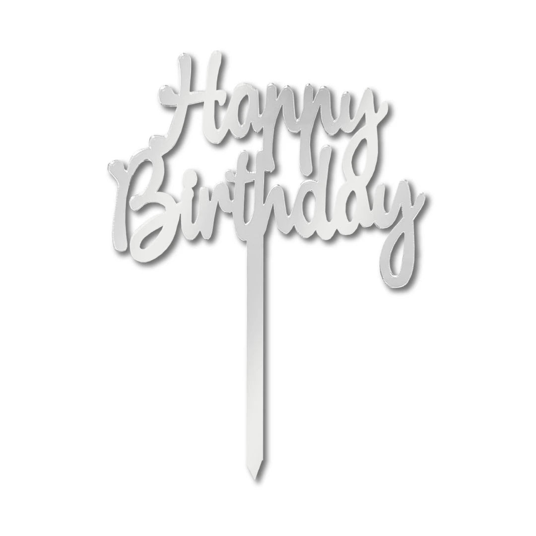 Cake-Topper "Happy Birthday" Silber