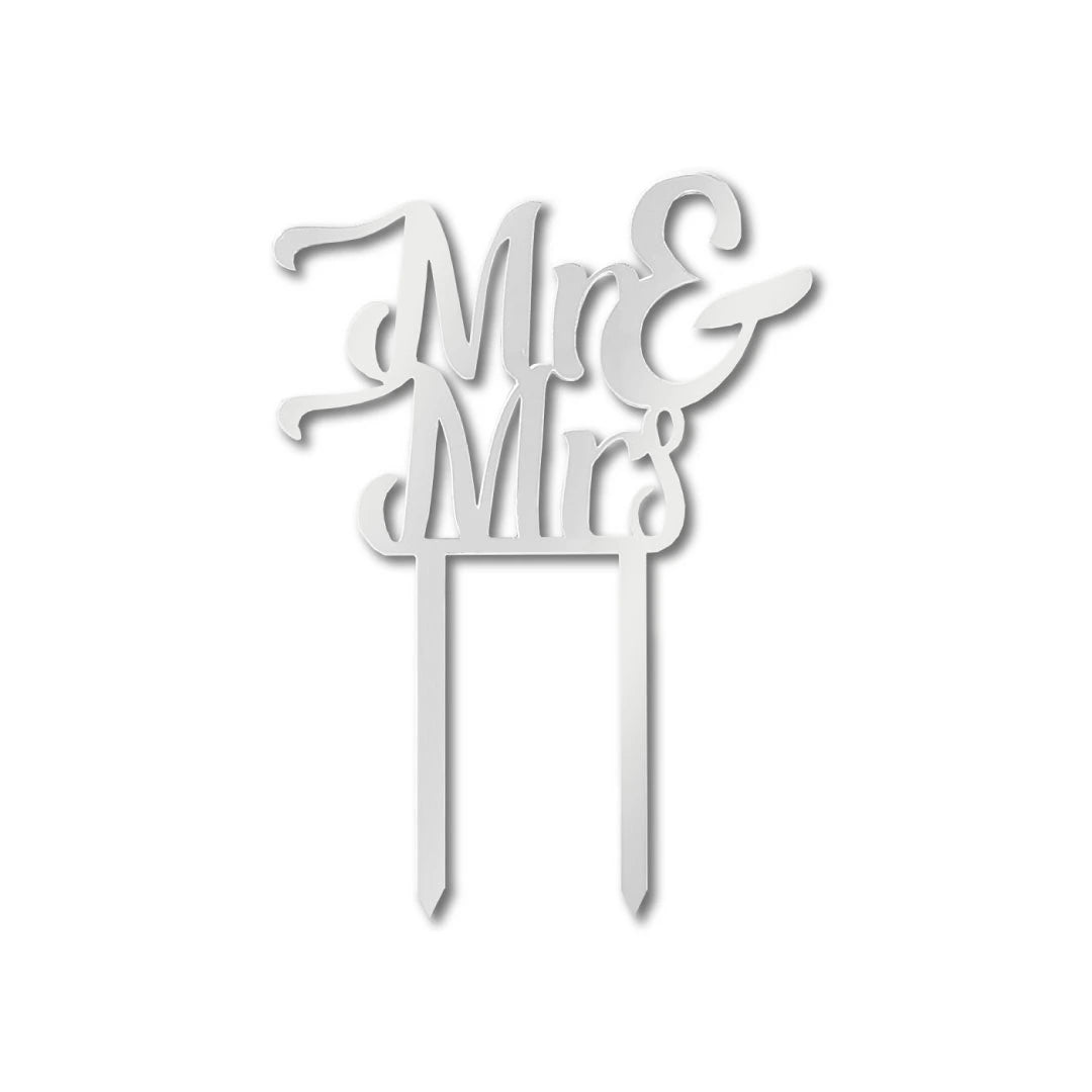 Cake-Topper "Mr&Mrs" Silber