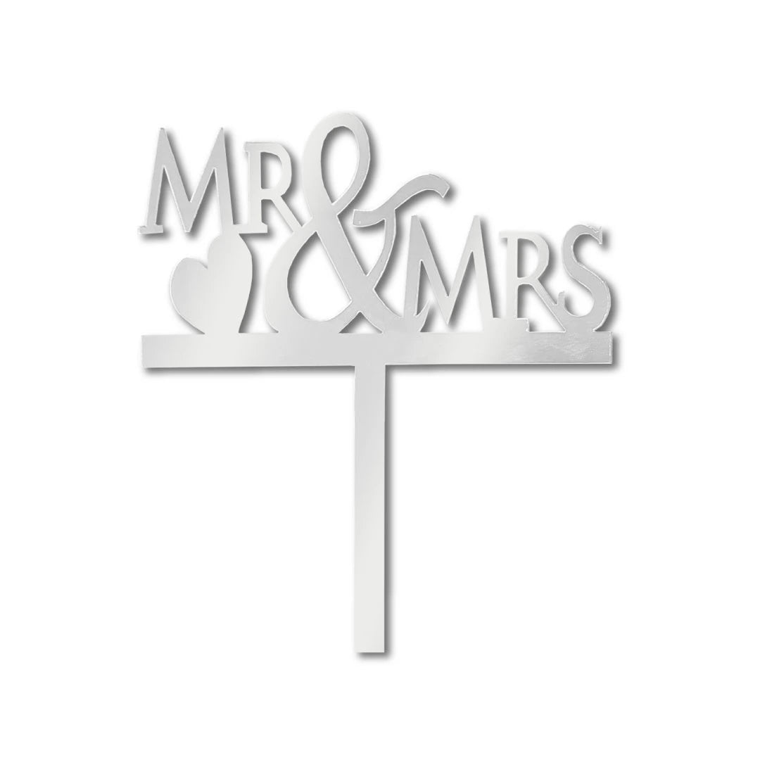 Cake-Topper "Mr&MrsHerz" Silber